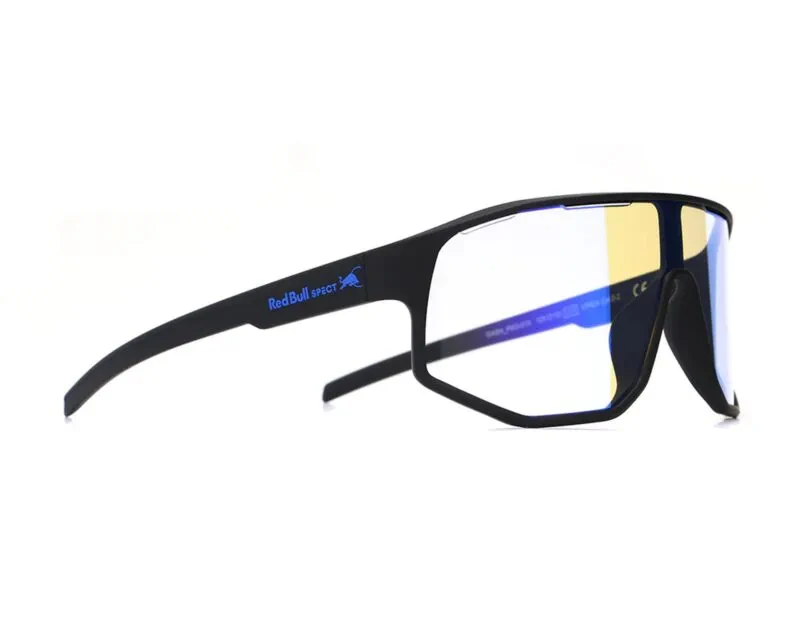 674-25003b Spect Red Bull Dash Pro Sunglasses Soft Black w Photochromic Blue Mirror lens