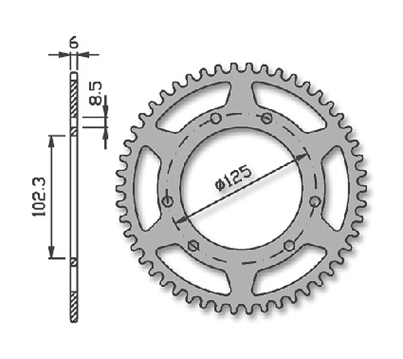 70480 Forte Bakdrev 65 t. (420) Ø105mm Röd Alu. Aprilia / Derbi / Drac / Rieju