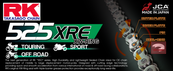 RK 525XRE XW-ringchain +CLF(nitlås.)