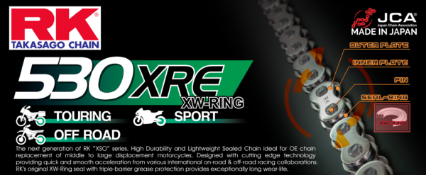 RK 530XRE XW-ringchain +CLF(nitlås.)