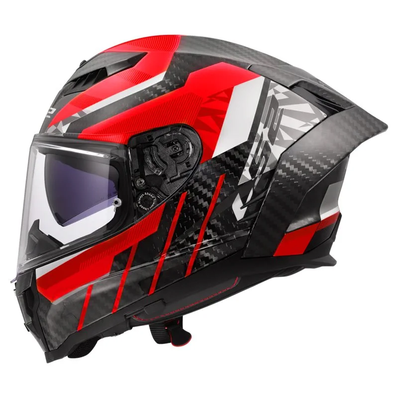 hjalm-ls2-ff807-dragon-carbon-trax-rodvit LS2 FF807 Dragon Carbon Trax MC Hjälm Röd/Vit