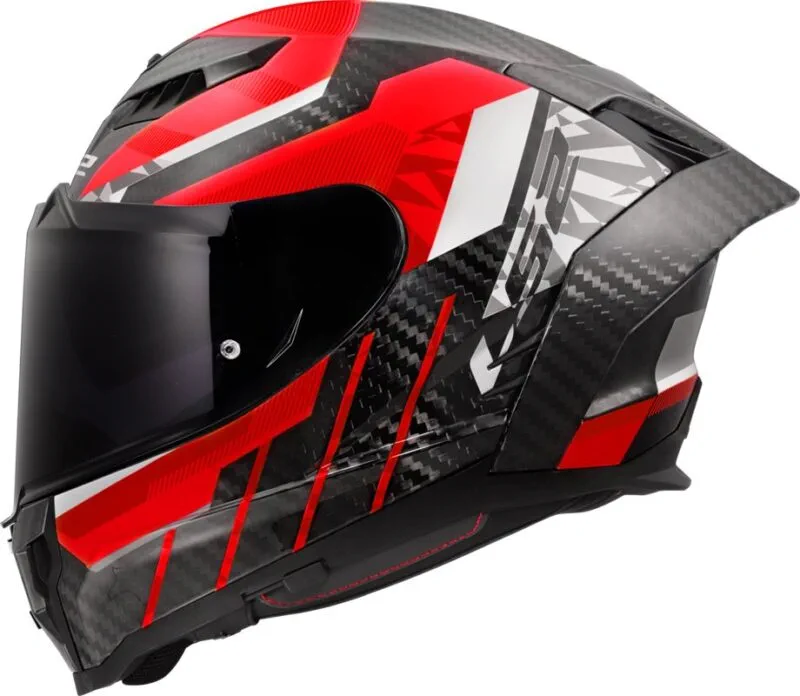 LS2 FF807 Dragon Carbon Trax MC Hjälm Röd/Vit