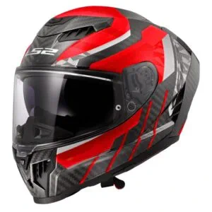 LS2 FF807 Dragon Carbon Trax MC Hjälm Röd/Vit