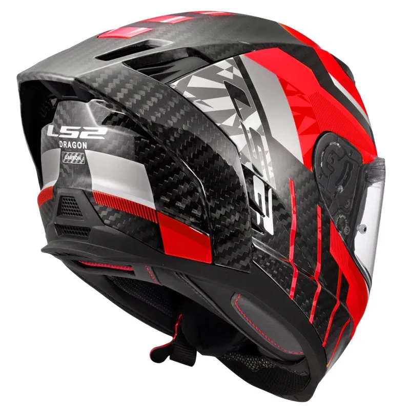 LS2 FF807 Dragon Carbon Trax MC Hjälm Röd/Vit